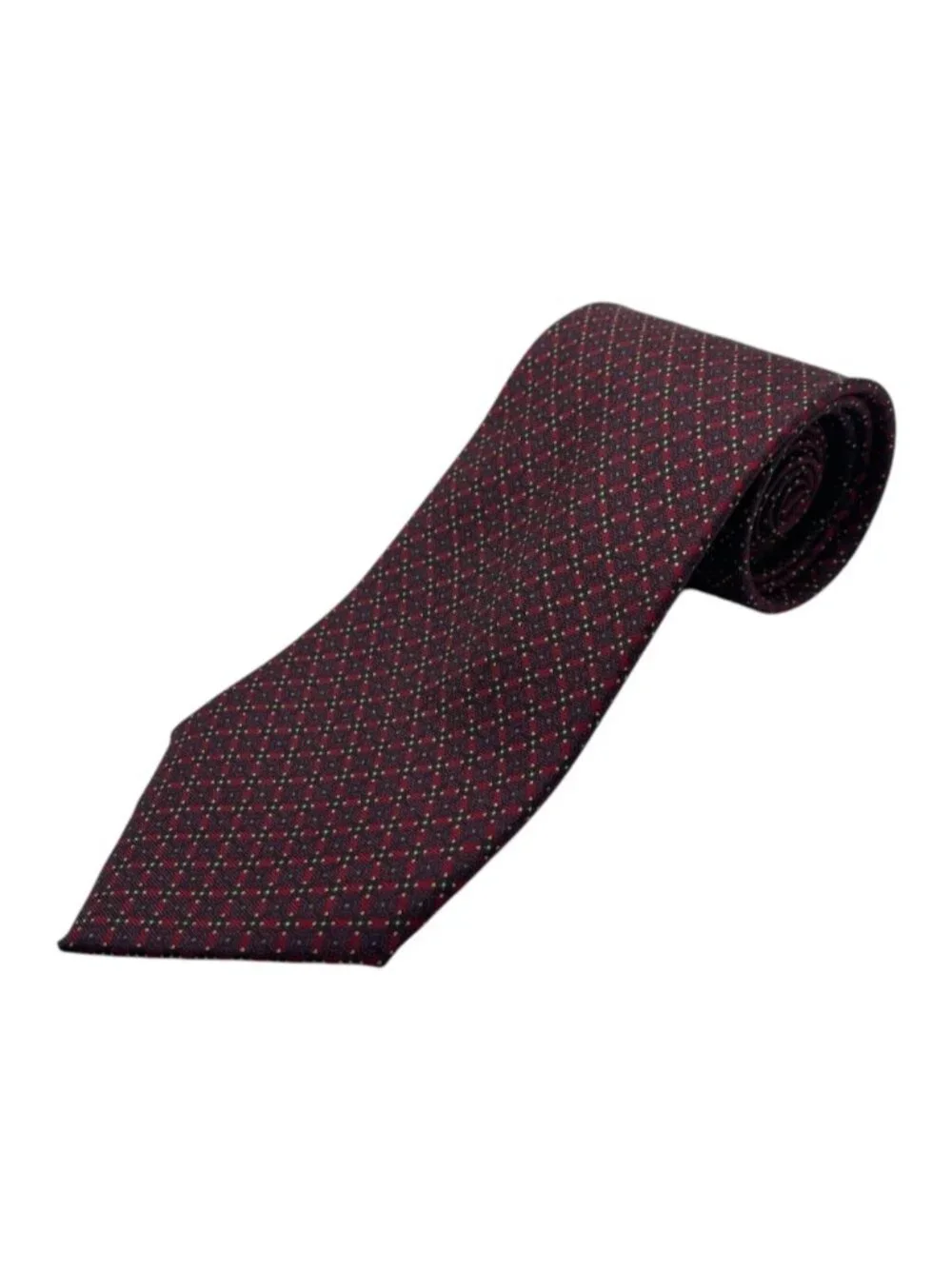 Monsieur Pierre Paris Vintage Silk Tie Dark Red Multicolour Pattern Made in Pari